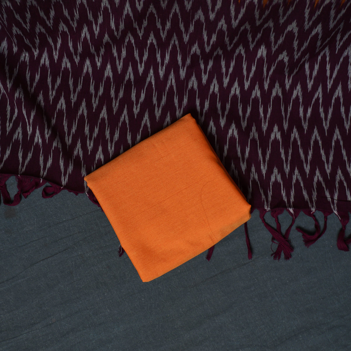 Pochampally Ikat Cotton Unstitched Dress Material: Kurta, Bottom with Dupatta 31