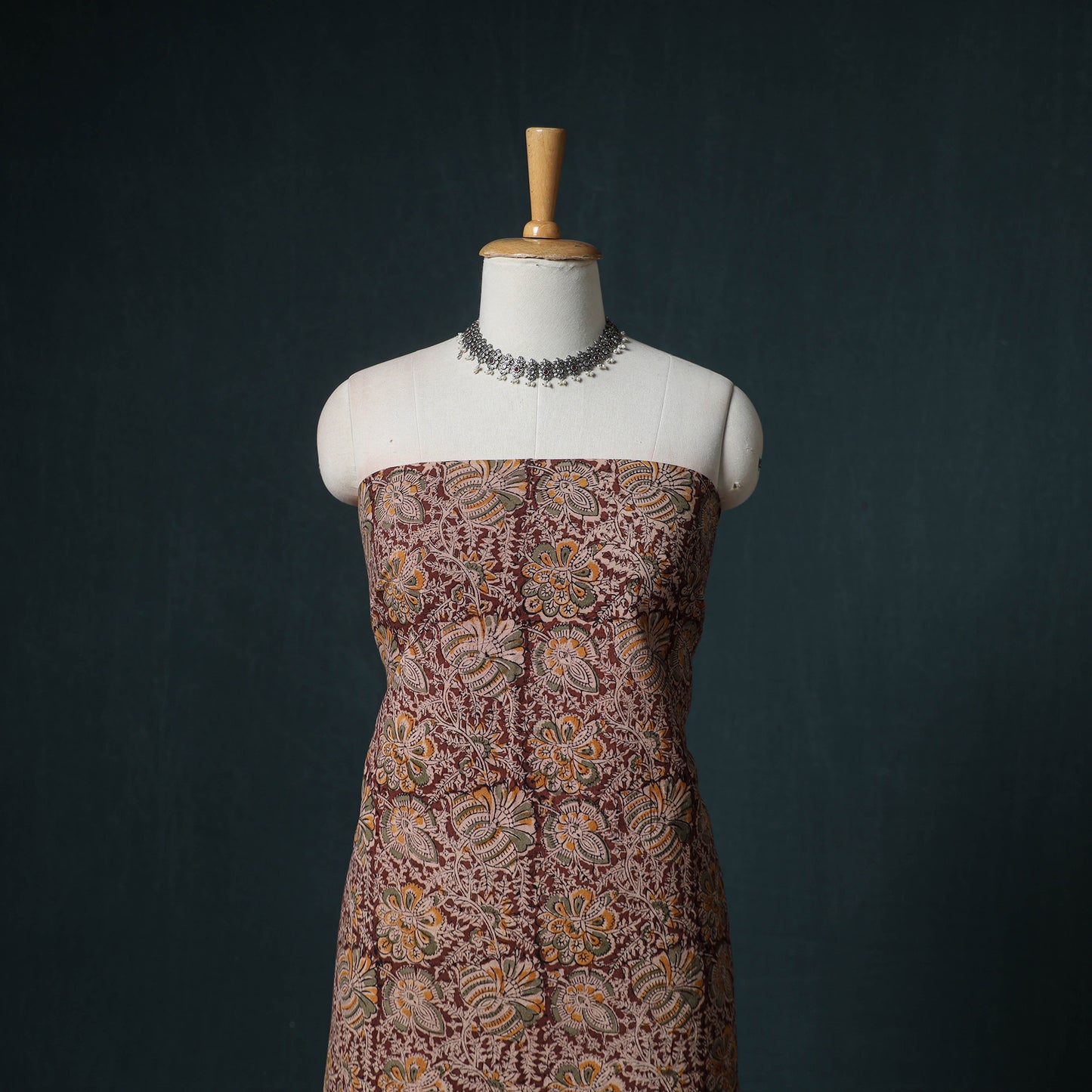 Pedana Hand Block Print Natural Dyed Cotton Kalamkari Unstitched Dress Material: Kurta with Dupatta 12