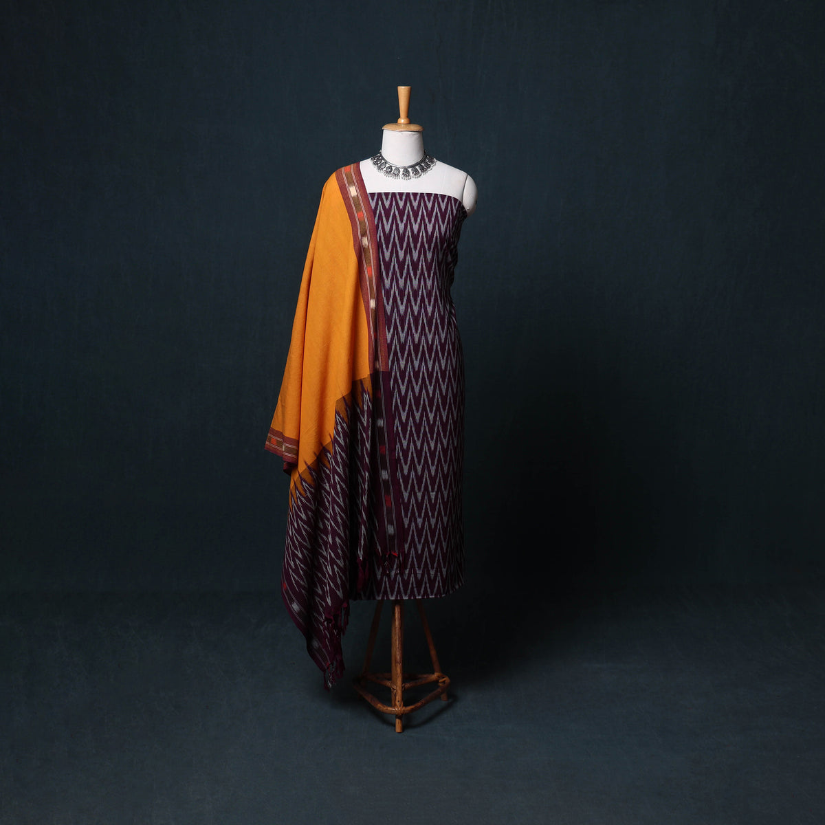 Pochampally Ikat Cotton Unstitched Dress Material: Kurta, Bottom with Dupatta 31
