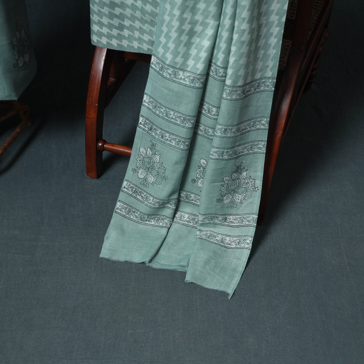 Akola Hand Block Print Woolen Unstitched Dress Material: Kurta, Bottom with Dupatta 13