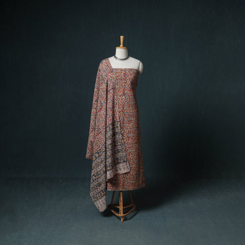 Pedana Hand Block Print Natural Dyed Cotton Kalamkari Unstitched Dress Material: Kurta with Dupatta 13