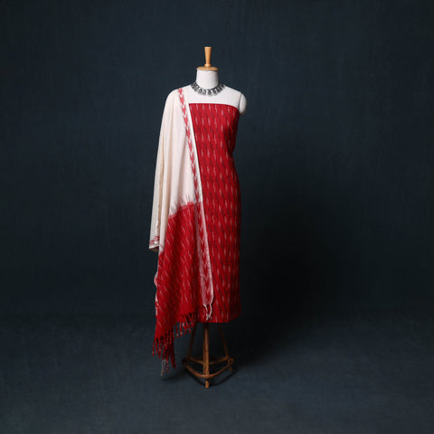 Pochampally Ikat Cotton Unstitched Dress Material: Kurta, Bottom with Dupatta 32