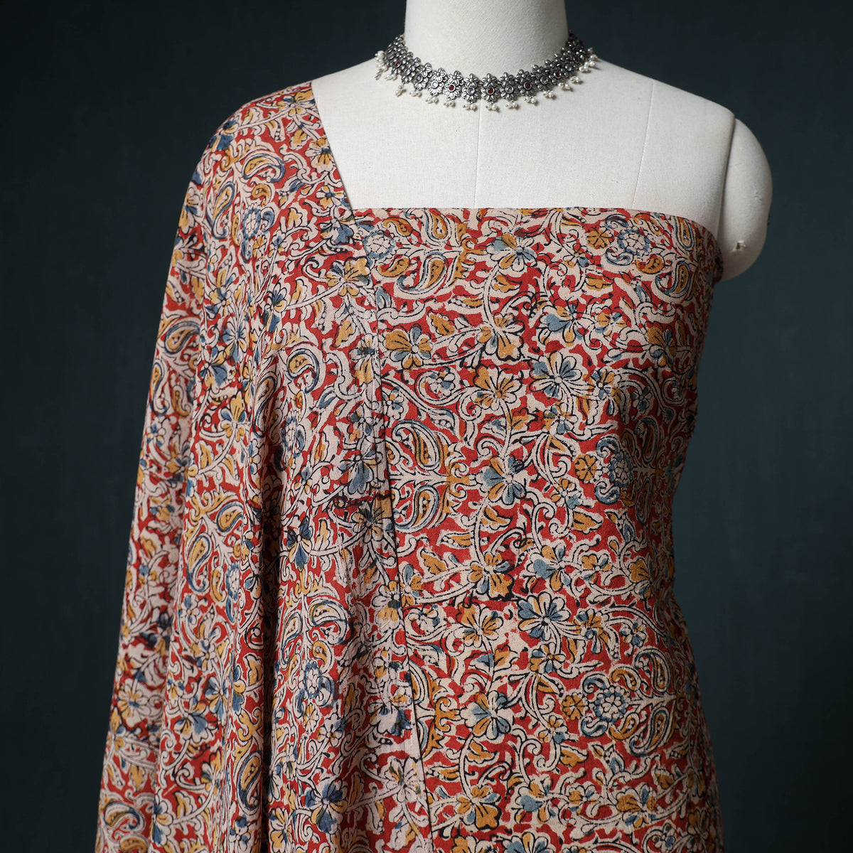 Pedana Hand Block Print Natural Dyed Cotton Kalamkari Unstitched Dress Material: Kurta with Dupatta 13