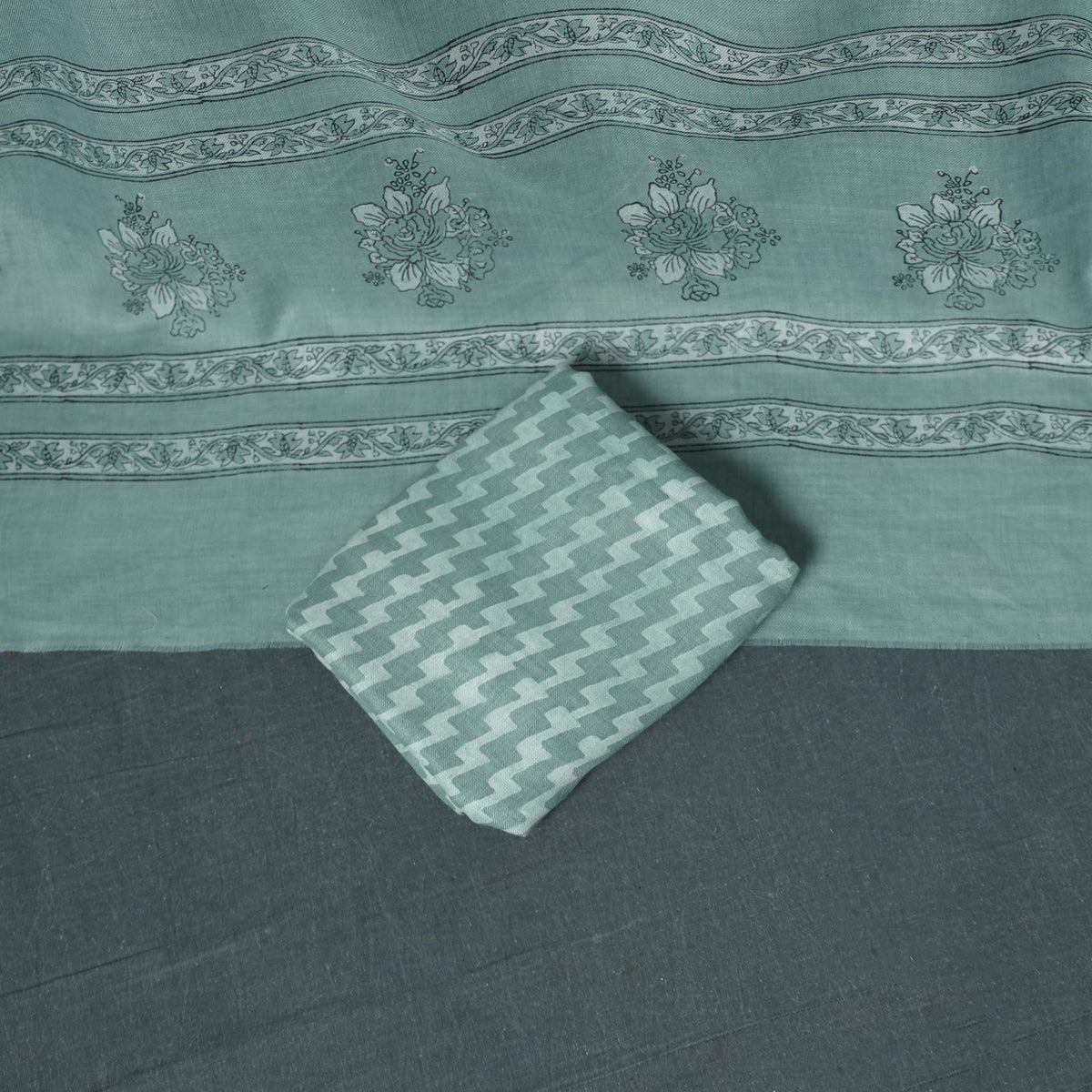 Akola Hand Block Print Woolen Unstitched Dress Material: Kurta, Bottom with Dupatta 13