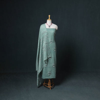 Akola Hand Block Print Woolen Unstitched Dress Material: Kurta, Bottom with Dupatta 13