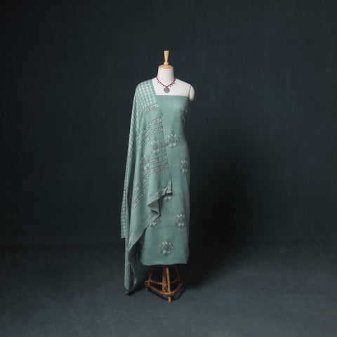 Akola Hand Block Print Woolen Unstitched Dress Material: Kurta, Bottom with Dupatta 13