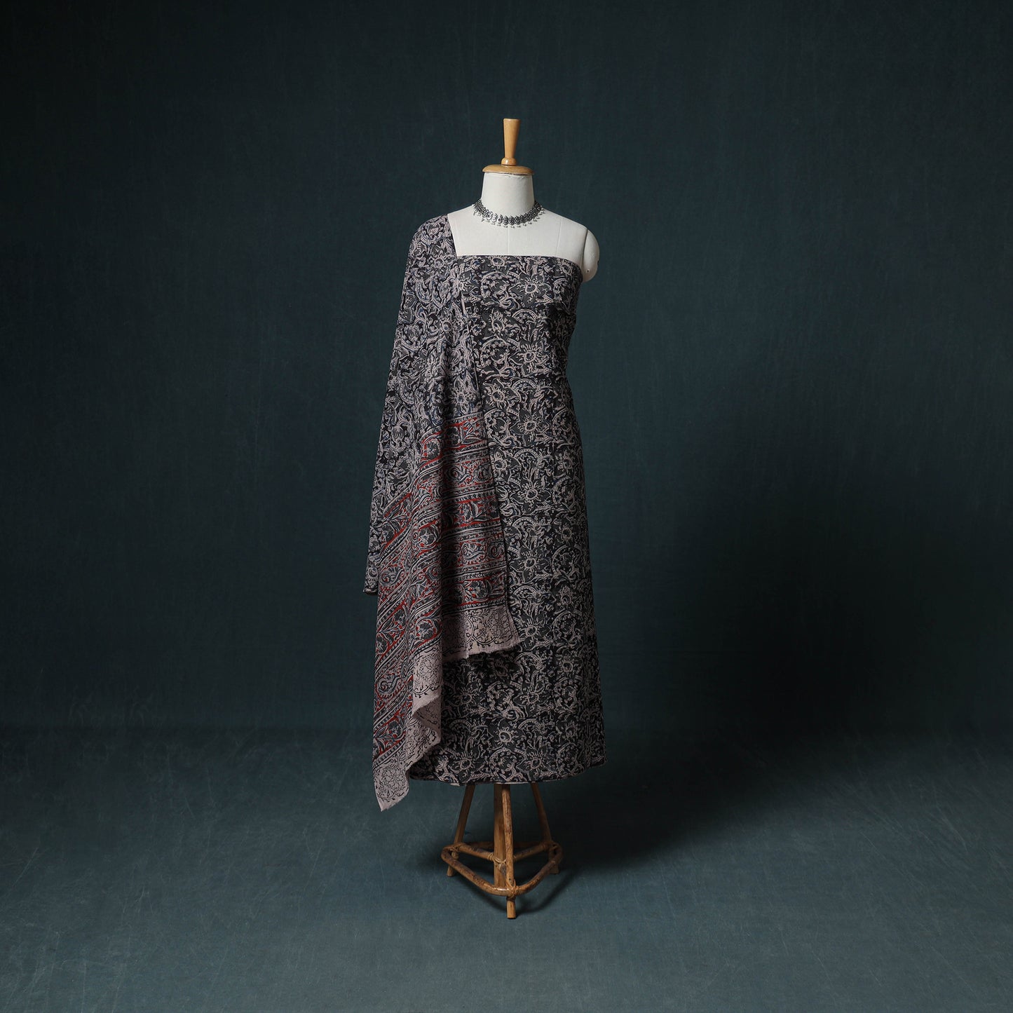 Pedana Hand Block Print Natural Dyed Cotton Kalamkari Unstitched Dress Material: Kurta with Dupatta 14