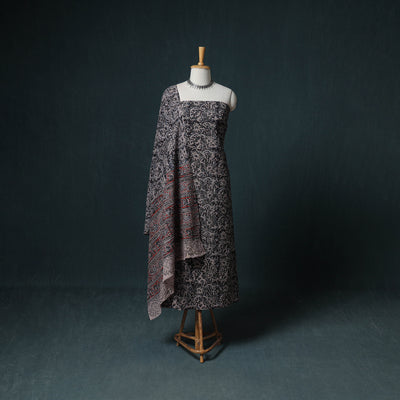 Pedana Hand Block Print Natural Dyed Cotton Kalamkari Unstitched Dress Material: Kurta with Dupatta 14