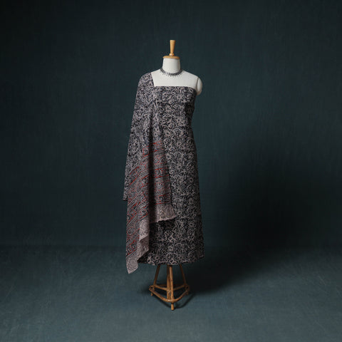 Pedana Hand Block Print Natural Dyed Cotton Kalamkari Unstitched Dress Material: Kurta with Dupatta 14
