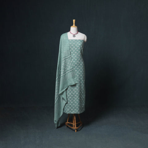 Akola Hand Block Print Woolen Unstitched Dress Material: Kurta, Bottom with Dupatta 14