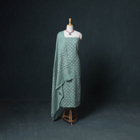 Akola Hand Block Print Woolen Unstitched Dress Material: Kurta, Bottom with Dupatta 14