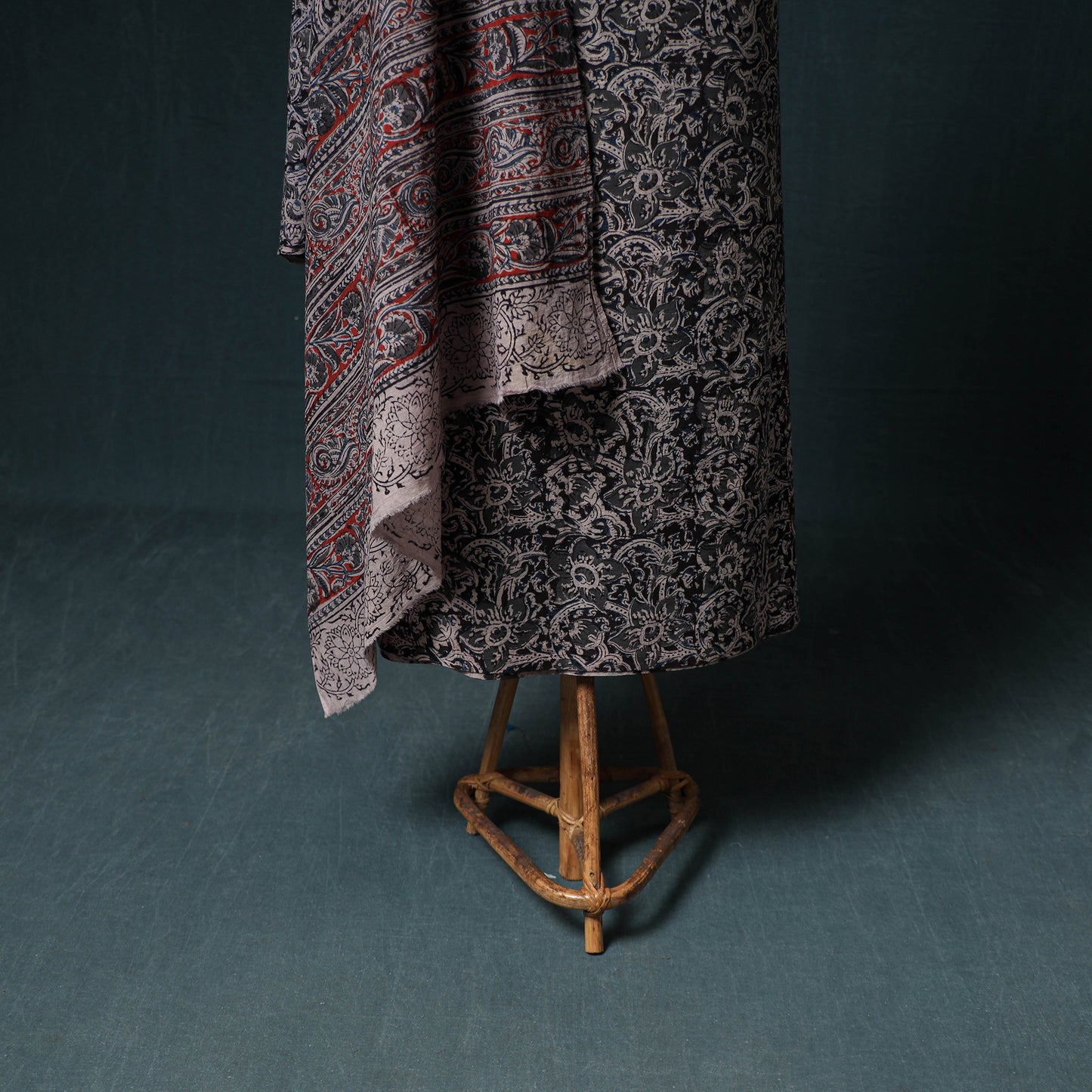 Pedana Hand Block Print Natural Dyed Cotton Kalamkari Unstitched Dress Material: Kurta with Dupatta 14
