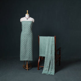 Akola Hand Block Print Woolen Unstitched Dress Material: Kurta, Bottom with Dupatta 14