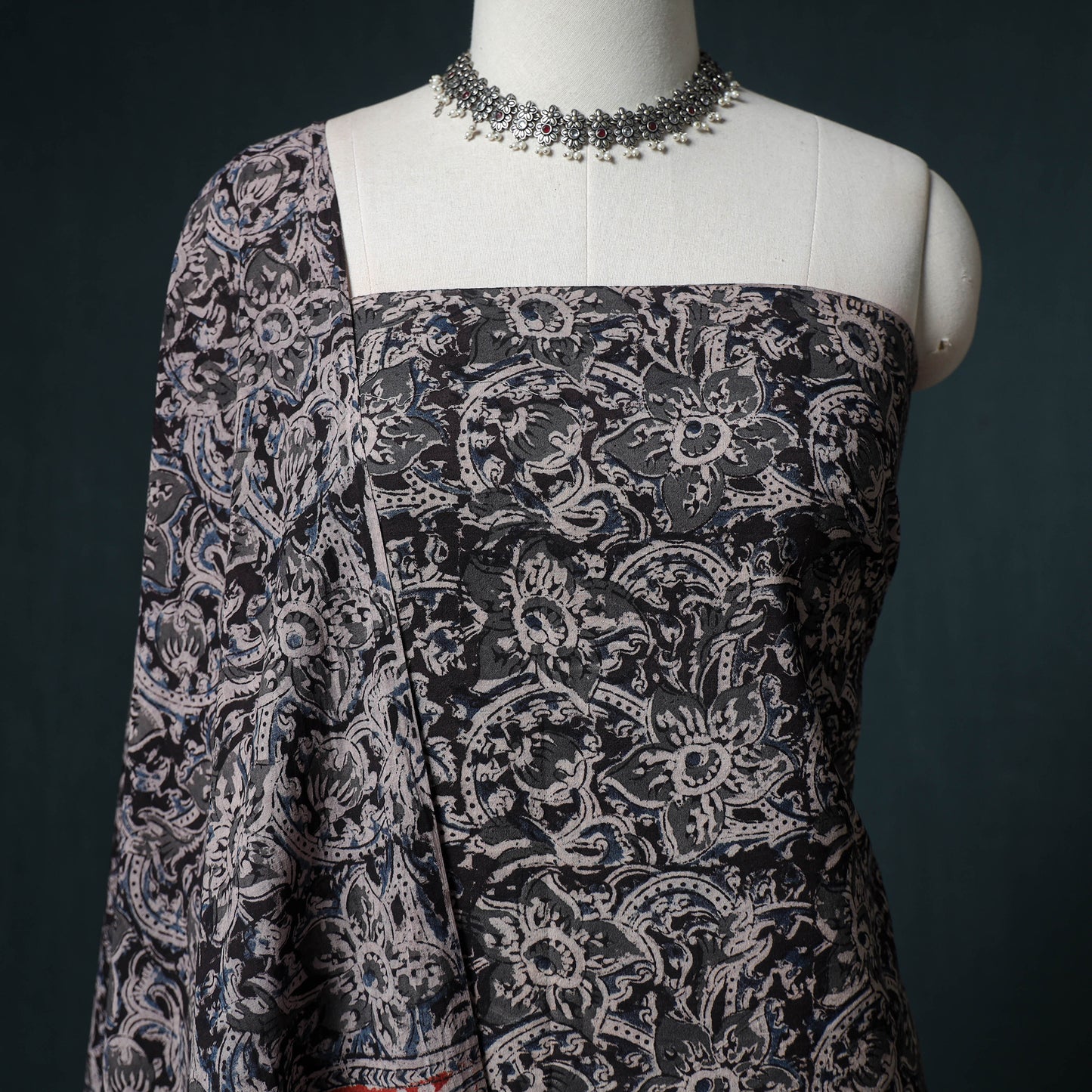 Pedana Hand Block Print Natural Dyed Cotton Kalamkari Unstitched Dress Material: Kurta with Dupatta 14