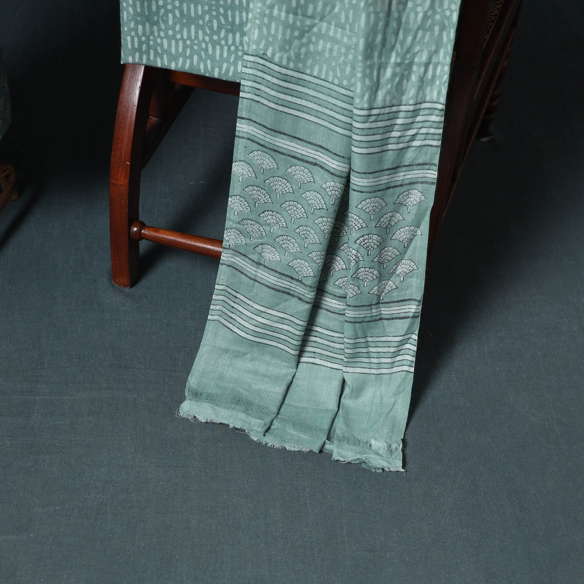 Akola Hand Block Print Woolen Unstitched Dress Material: Kurta, Bottom with Dupatta 14