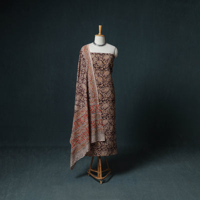 Pedana Hand Block Print Natural Dyed Cotton Kalamkari Unstitched Dress Material: Kurta with Dupatta 15