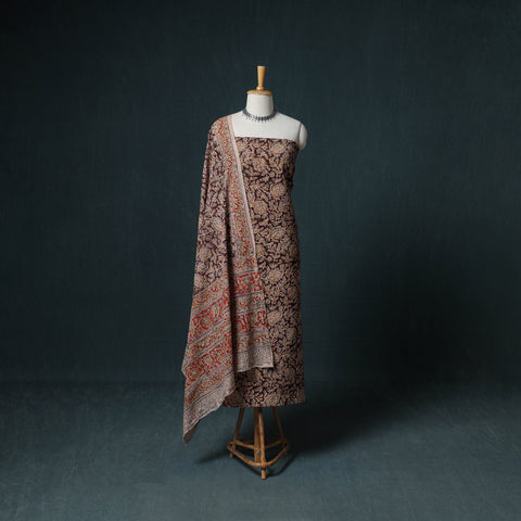 Pedana Hand Block Print Natural Dyed Cotton Kalamkari Unstitched Dress Material: Kurta with Dupatta 15