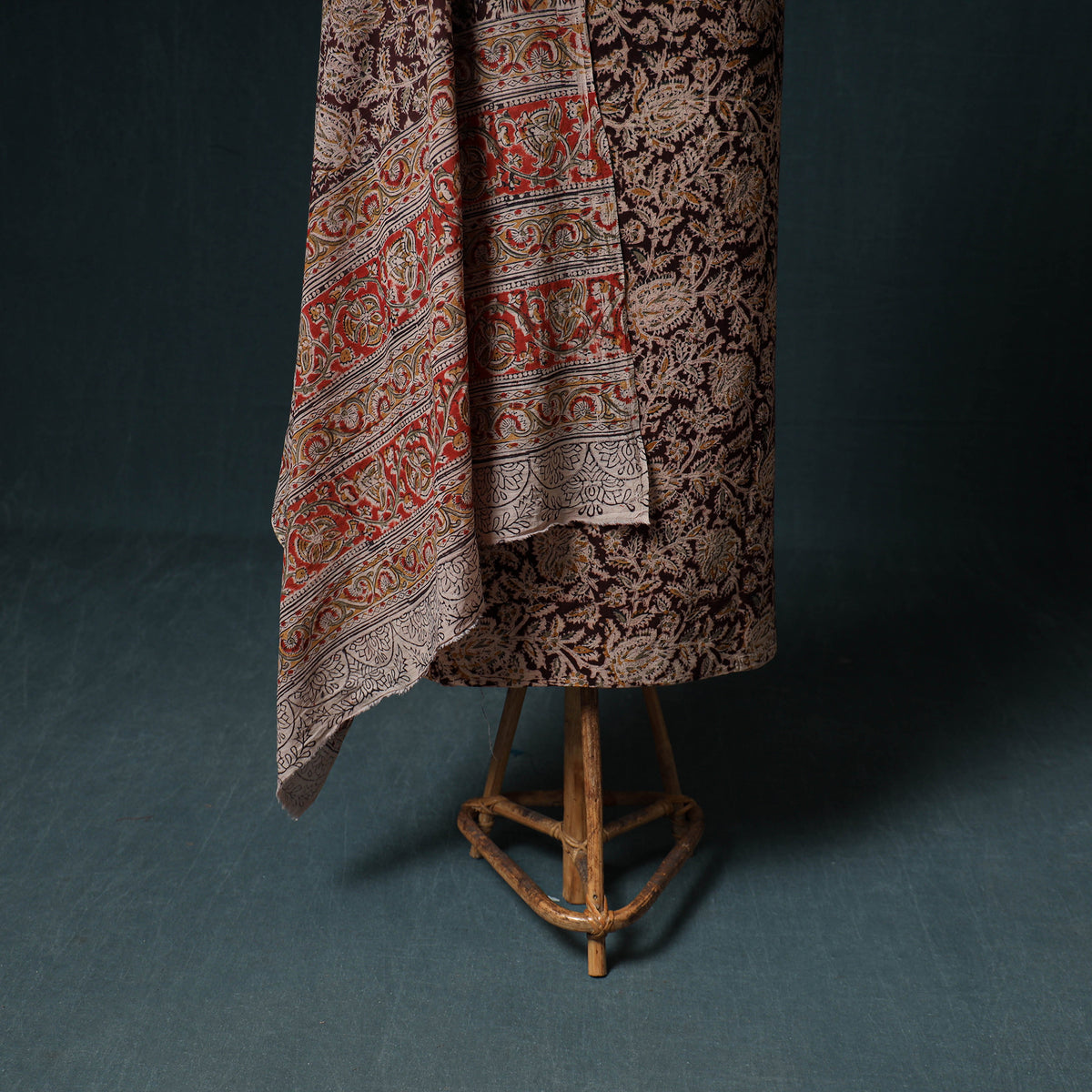 Pedana Hand Block Print Natural Dyed Cotton Kalamkari Unstitched Dress Material: Kurta with Dupatta 15