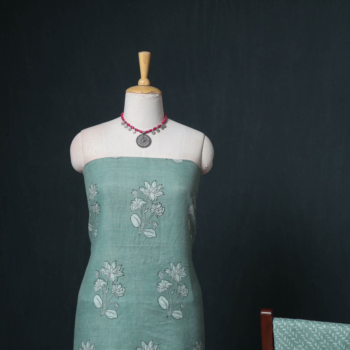 Akola Hand Block Print Woolen Unstitched Dress Material: Kurta, Bottom with Dupatta 15