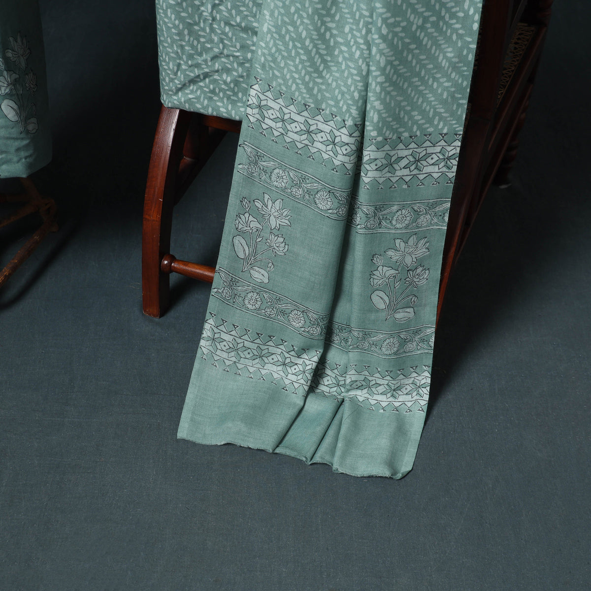 Akola Hand Block Print Woolen Unstitched Dress Material: Kurta, Bottom with Dupatta 15