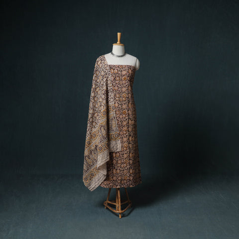Pedana Hand Block Print Natural Dyed Cotton Kalamkari Unstitched Dress Material: Kurta with Dupatta 16