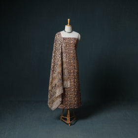 Pedana Hand Block Print Natural Dyed Cotton Kalamkari Unstitched Dress Material: Kurta with Dupatta 16