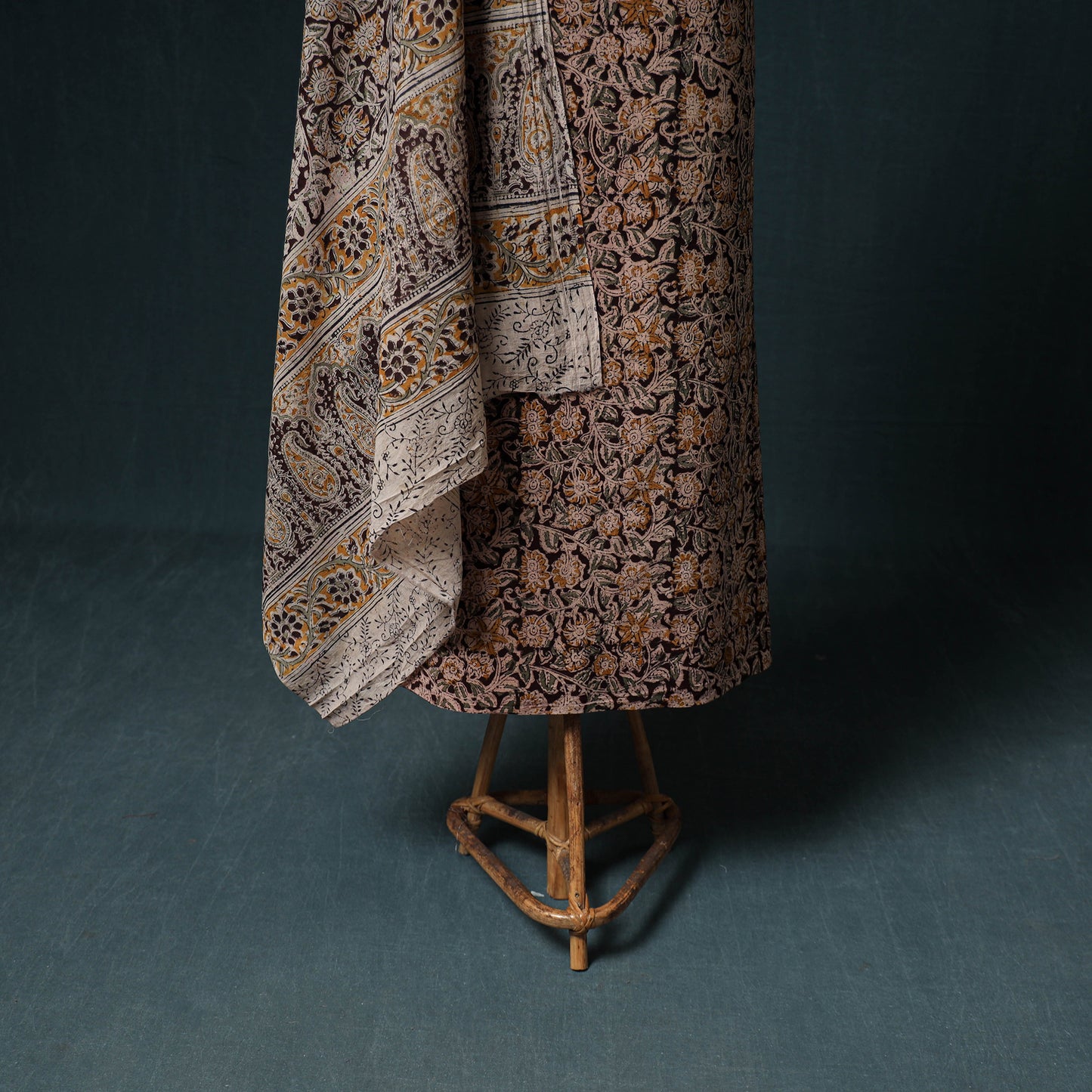 Pedana Hand Block Print Natural Dyed Cotton Kalamkari Unstitched Dress Material: Kurta with Dupatta 16