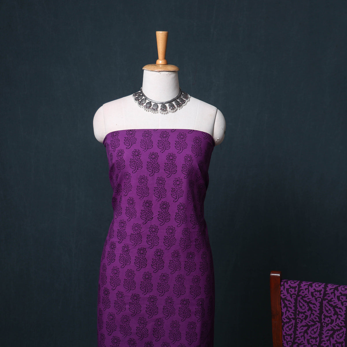 Bagh Hand Block Print Natural Dyed Cotton 3pc Unstitched Dress Material Suit Set 14