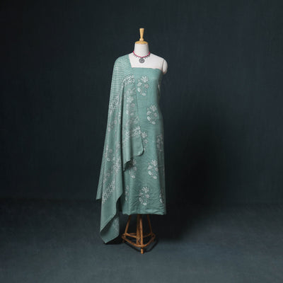 Akola Hand Block Print Woolen Unstitched Dress Material: Kurta, Bottom with Dupatta 15