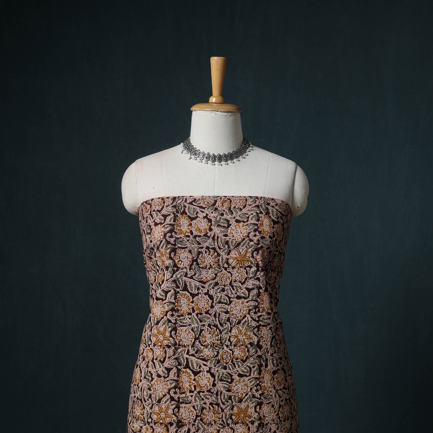 Pedana Hand Block Print Natural Dyed Cotton Kalamkari Unstitched Dress Material: Kurta with Dupatta 16