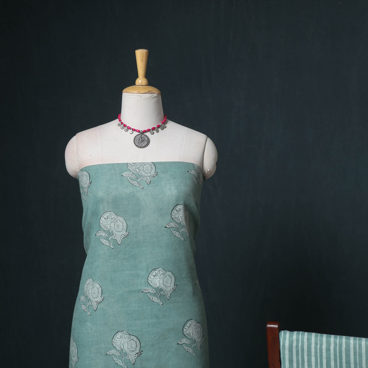 Akola Hand Block Print Woolen Unstitched Dress Material: Kurta, Bottom with Dupatta 16