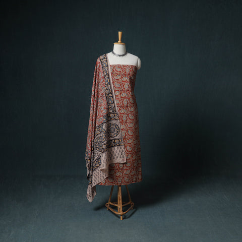 Pedana Hand Block Print Natural Dyed Cotton Kalamkari Unstitched Dress Material: Kurta with Dupatta 17