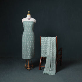 Akola Hand Block Print Woolen Unstitched Dress Material: Kurta, Bottom with Dupatta 17