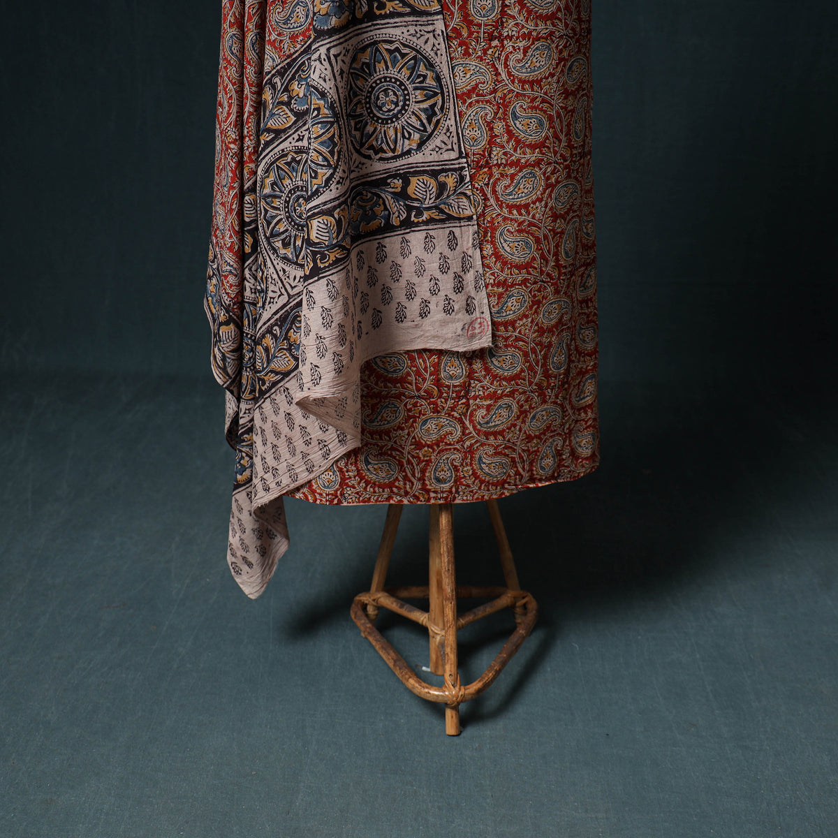 Pedana Hand Block Print Natural Dyed Cotton Kalamkari Unstitched Dress Material: Kurta with Dupatta 17