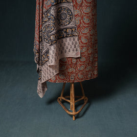 Pedana Hand Block Print Natural Dyed Cotton Kalamkari Unstitched Dress Material: Kurta with Dupatta 17