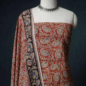 Pedana Hand Block Print Natural Dyed Cotton Kalamkari Unstitched Dress Material: Kurta with Dupatta 17