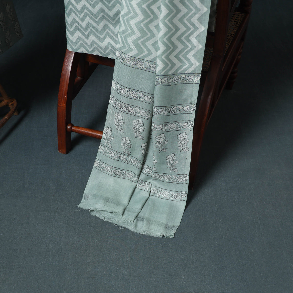 Akola Hand Block Print Woolen Unstitched Dress Material: Kurta, Bottom with Dupatta 17