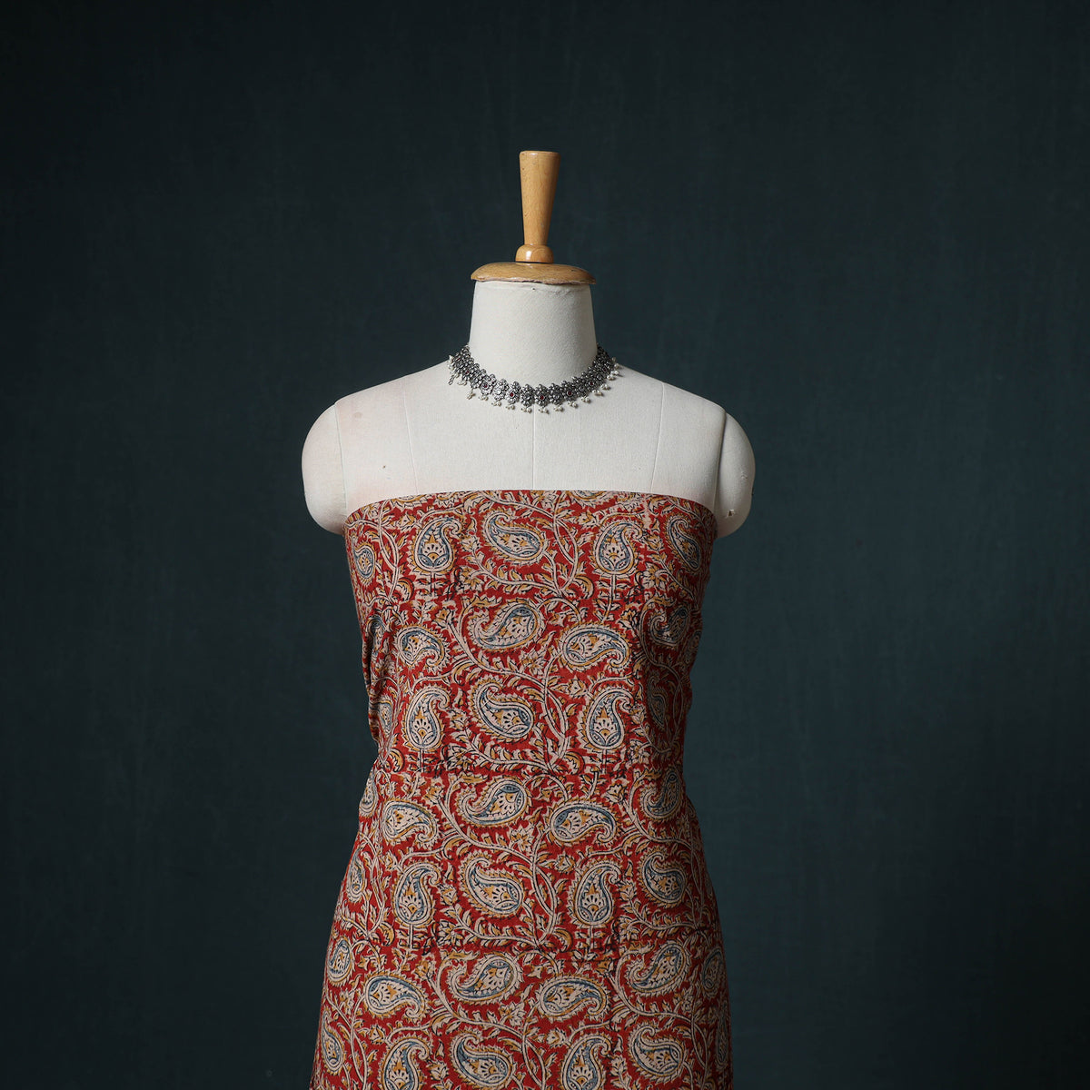 Pedana Hand Block Print Natural Dyed Cotton Kalamkari Unstitched Dress Material: Kurta with Dupatta 17