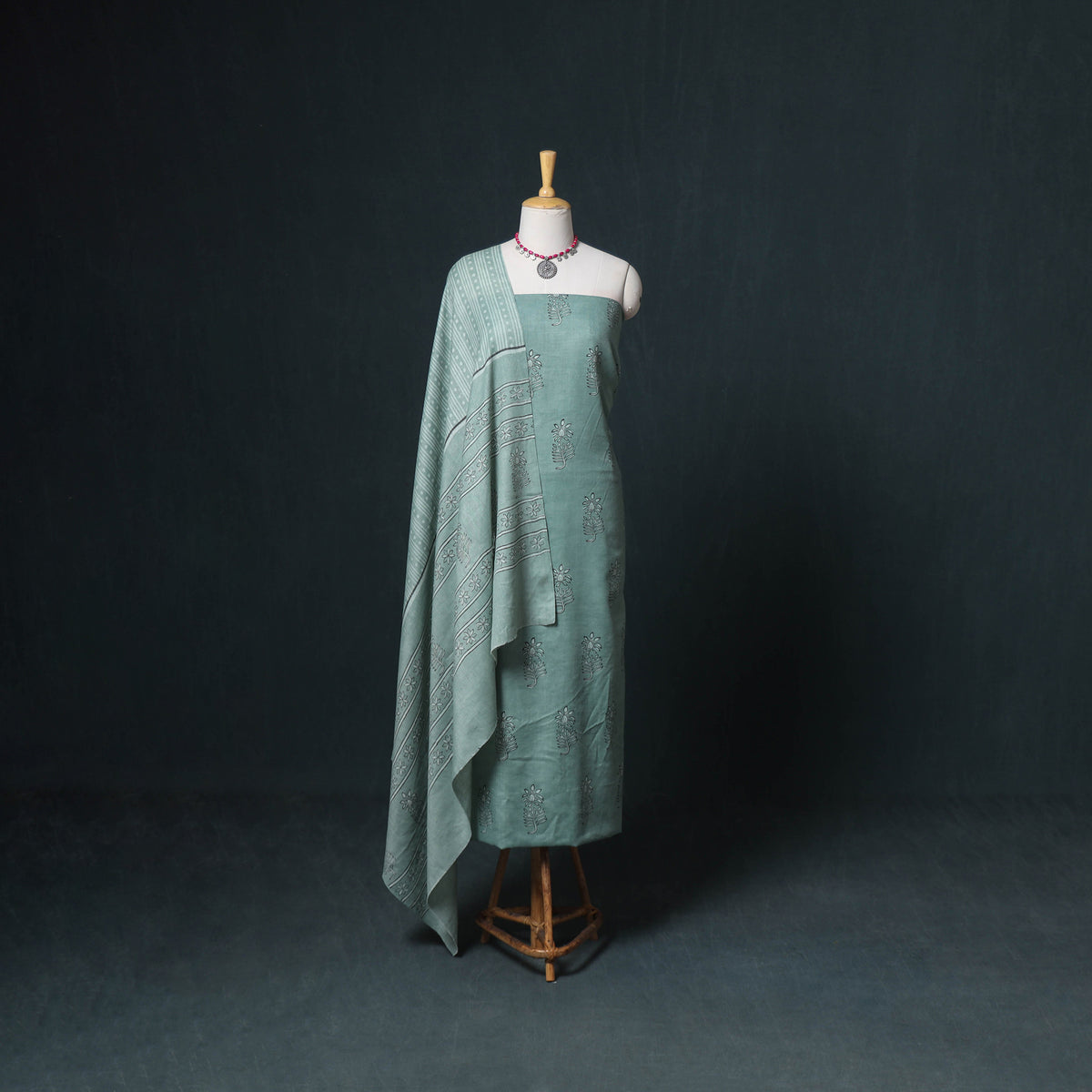 Akola Hand Block Print Woolen Unstitched Dress Material: Kurta, Bottom with Dupatta 18