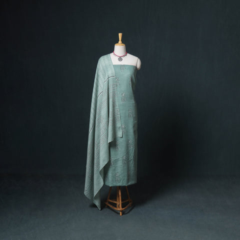 Akola Hand Block Print Woolen Unstitched Dress Material: Kurta, Bottom with Dupatta 18