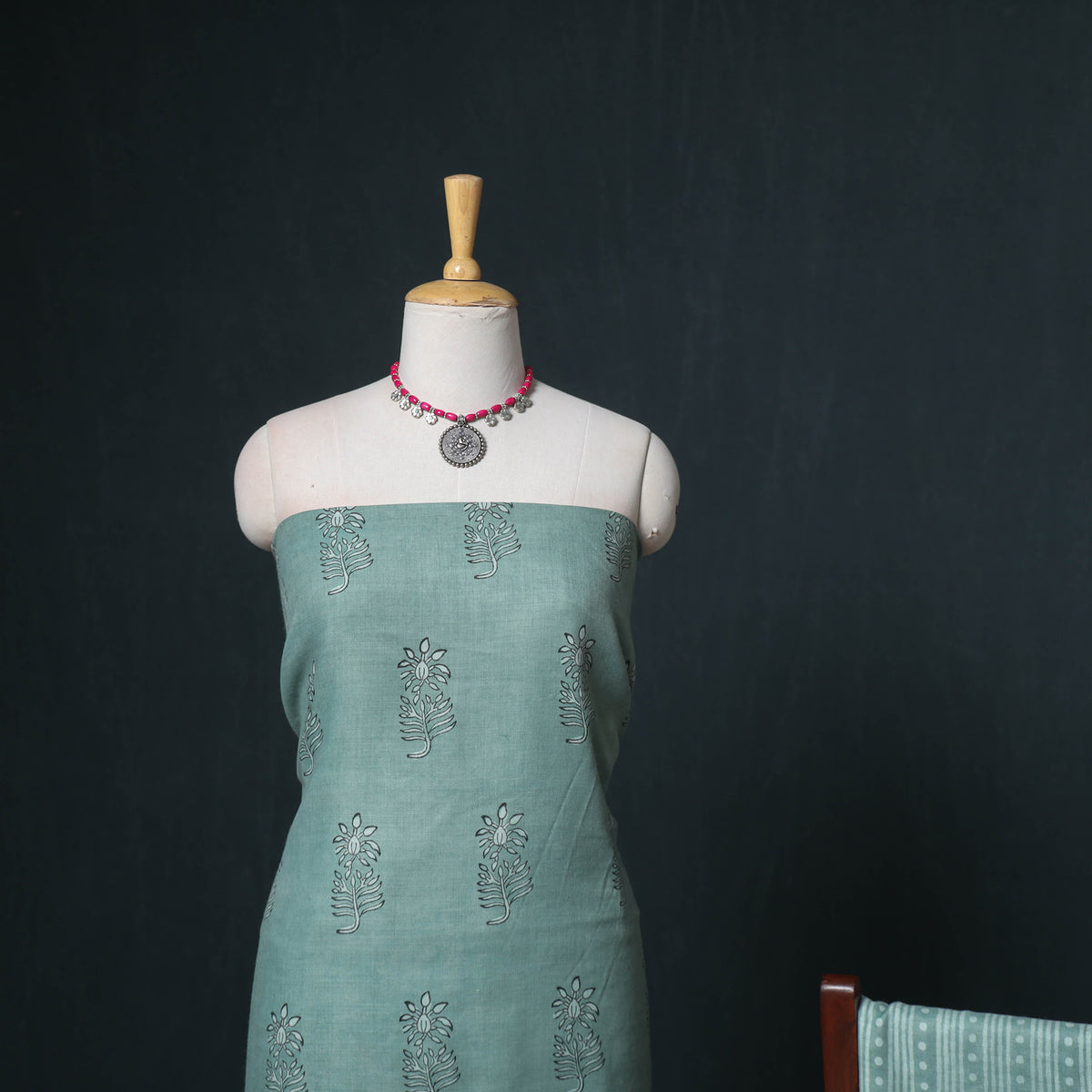 Akola Hand Block Print Woolen Unstitched Dress Material: Kurta, Bottom with Dupatta 18