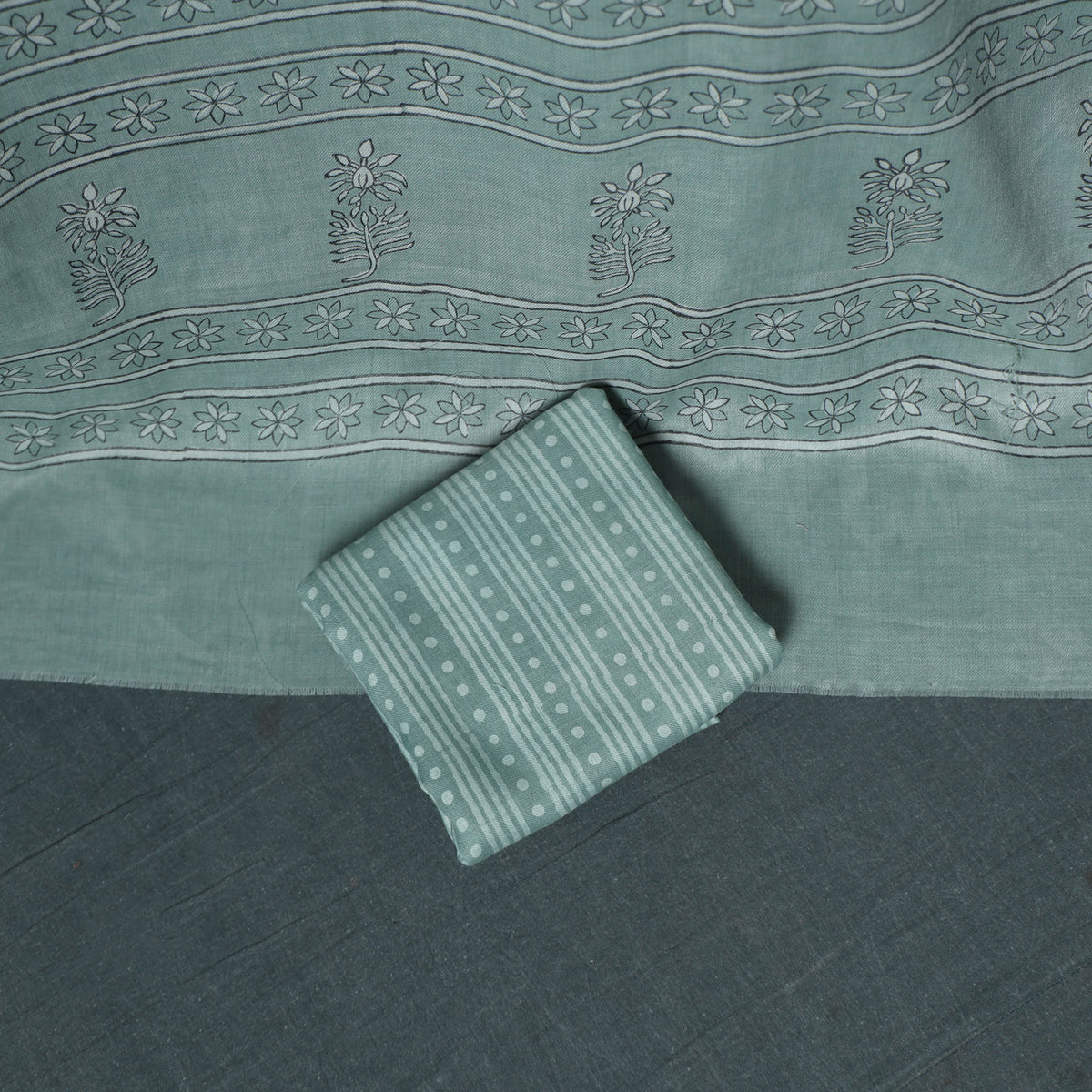 Akola Hand Block Print Woolen Unstitched Dress Material: Kurta, Bottom with Dupatta 18