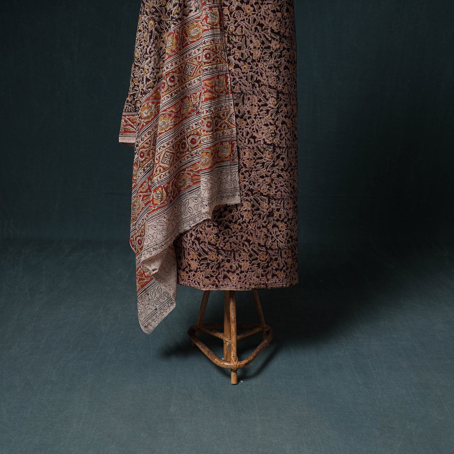 Pedana Hand Block Print Natural Dyed Cotton Kalamkari Unstitched Dress Material: Kurta with Dupatta 19