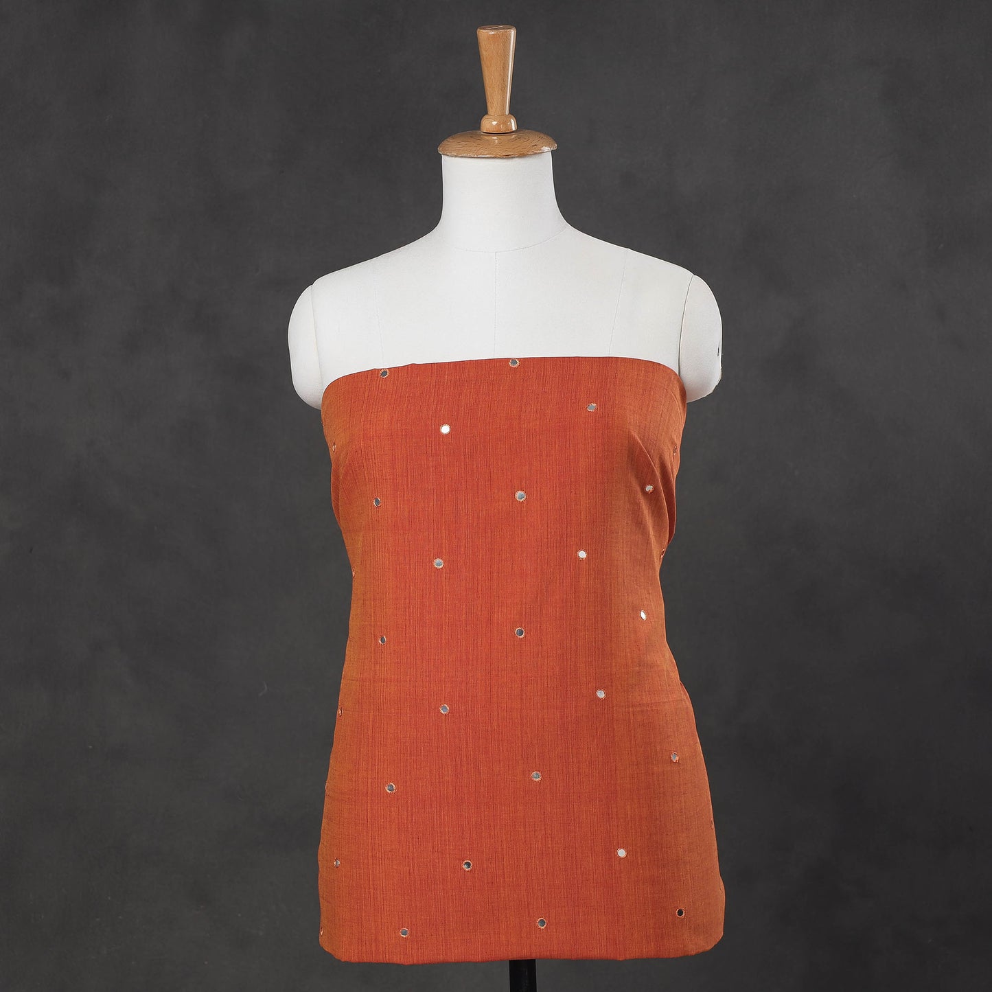 Orange - Mangalagiri Cotton Sequin Work Kurti Material - 2.5 Meter