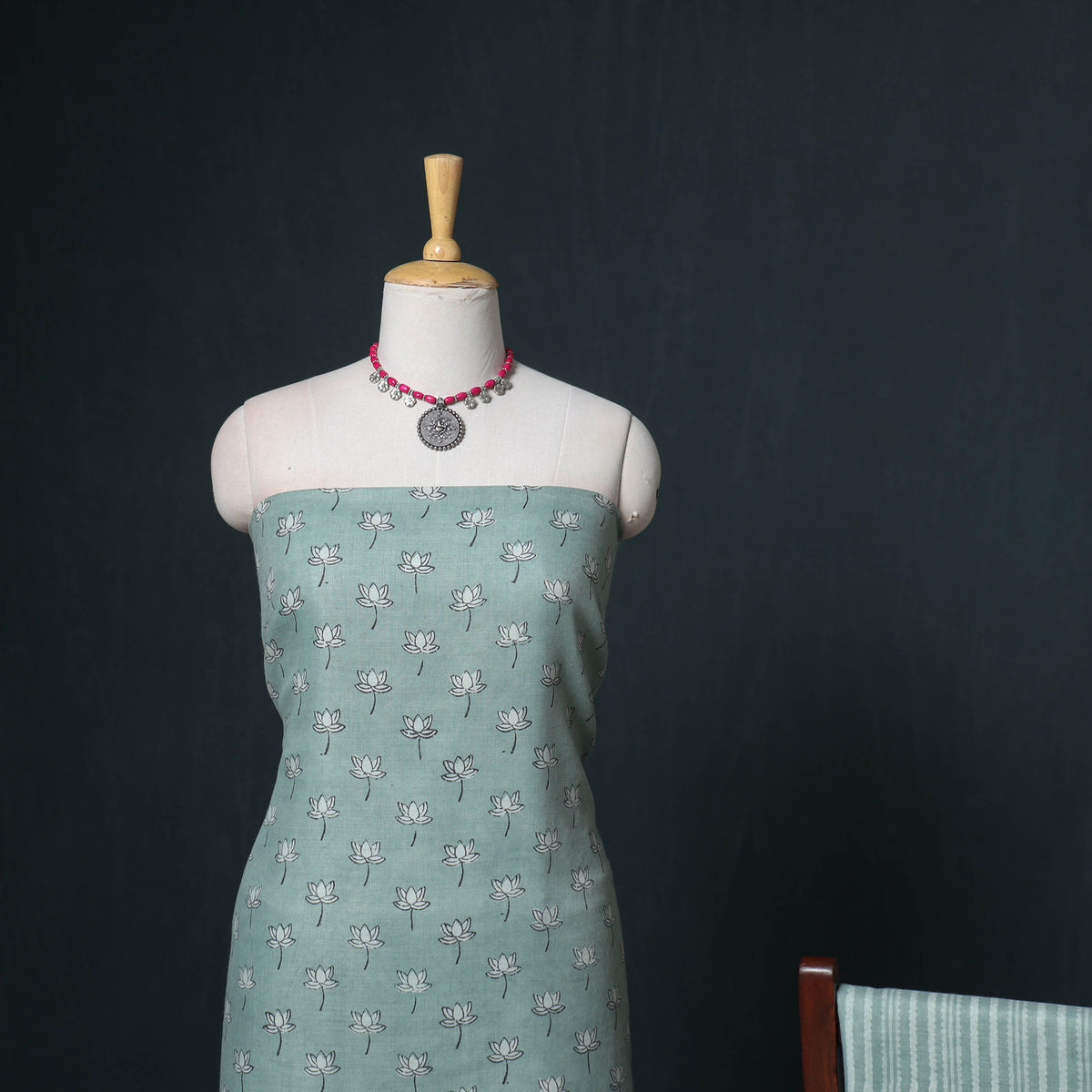 Akola Hand Block Print Woolen Unstitched Dress Material: Kurta, Bottom with Dupatta 19