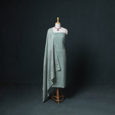 Akola Hand Block Print Woolen Unstitched Dress Material: Kurta, Bottom with Dupatta 19