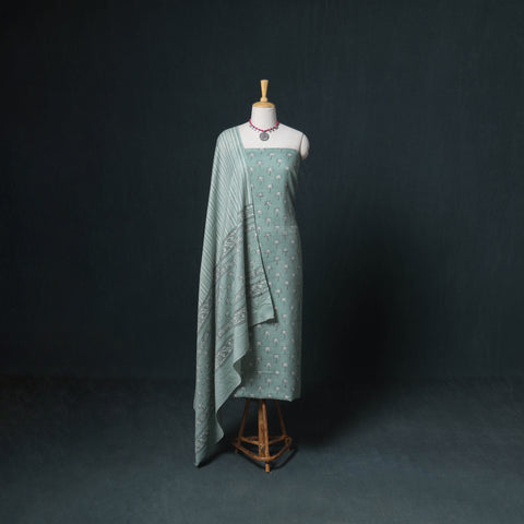 Akola Hand Block Print Woolen Unstitched Dress Material: Kurta, Bottom with Dupatta 19