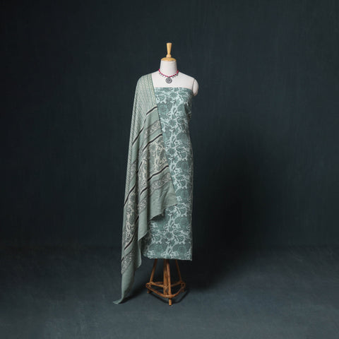 Akola Hand Block Print Woolen Unstitched Dress Material: Kurta, Bottom with Dupatta 20
