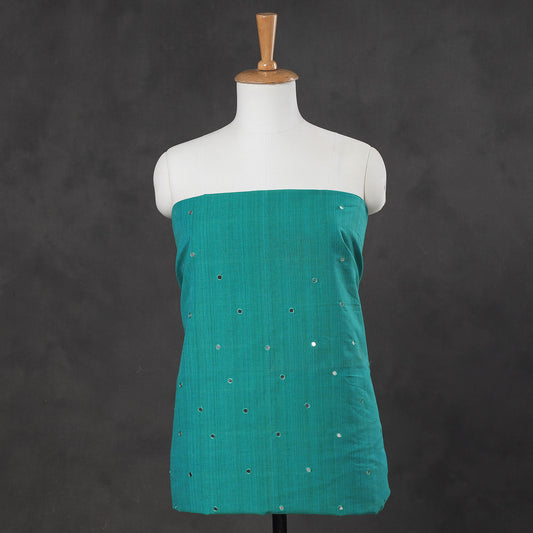 Blue - Mangalagiri Cotton Sequin Work Kurti Material - 2.5 Meter