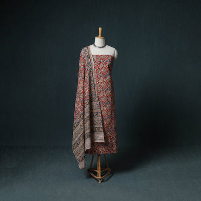 Pedana Hand Block Print Natural Dyed Cotton Kalamkari Unstitched Dress Material: Kurta with Dupatta 21